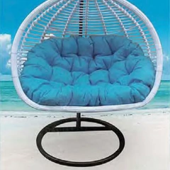 Soothing Ocean Blue Rattan Swing Chair with Plush Cushion for Coastal Relaxation,Soothing Ocean Blue Rattan Swing Chair with Plush Cushion for Coastal Relaxation