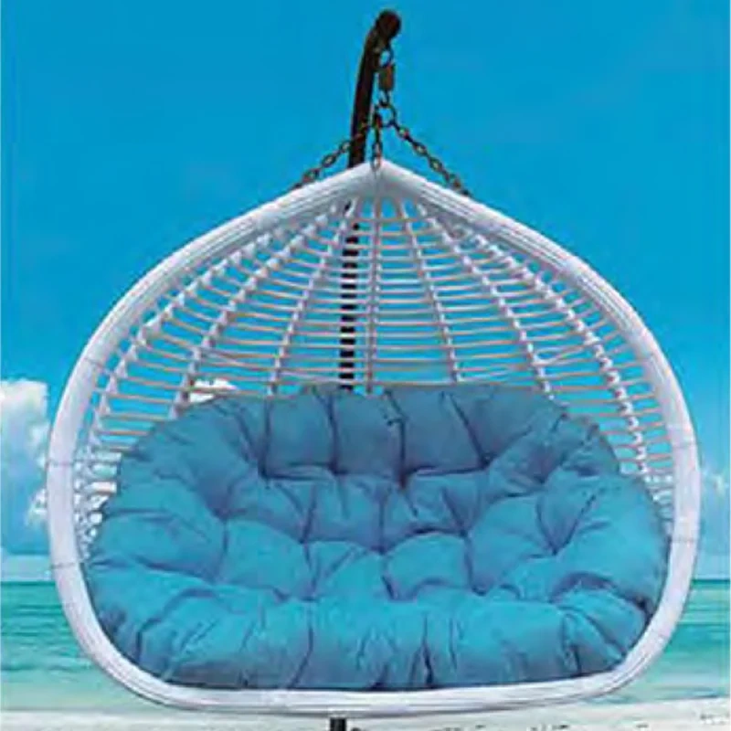 Soothing Ocean Blue Rattan Swing Chair with Plush Cushion for Coastal Relaxation,Soothing Ocean Blue Rattan Swing Chair with Plush Cushion for Coastal Relaxation