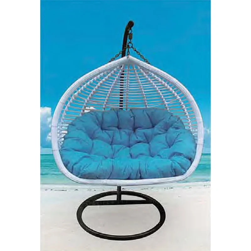 Soothing Ocean Blue Rattan Swing Chair with Plush Cushion for Coastal Relaxation,Soothing Ocean Blue Rattan Swing Chair with Plush Cushion for Coastal Relaxation