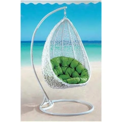 Tranquil Beachside White Wicker Swing Chair with Plush Green Cushion for Coastal Relaxation,Tranquil Beachside White Wicker Swing Chair with Plush Green Cushion for Coastal Relaxation