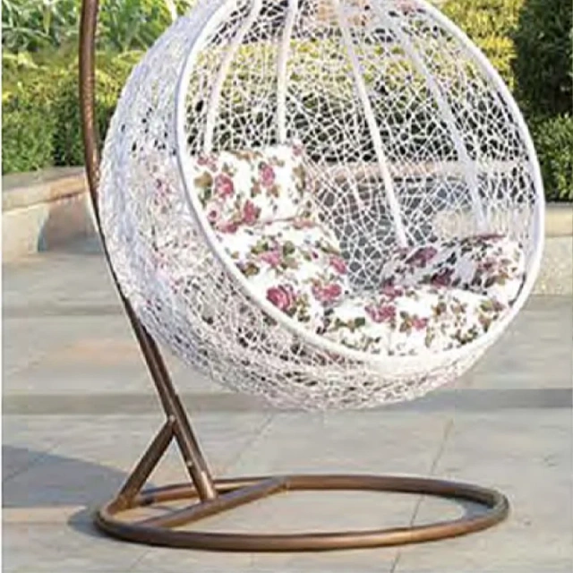 Graceful White Rattan Swing Chair with Delicate Floral Cushion for Backyard Retreat,Graceful White Rattan Swing Chair with Delicate Floral Cushion for Backyard Retreat