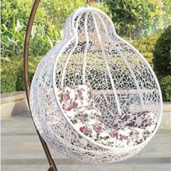 Graceful White Rattan Swing Chair with Delicate Floral Cushion for Backyard Retreat,Graceful White Rattan Swing Chair with Delicate Floral Cushion for Backyard Retreat