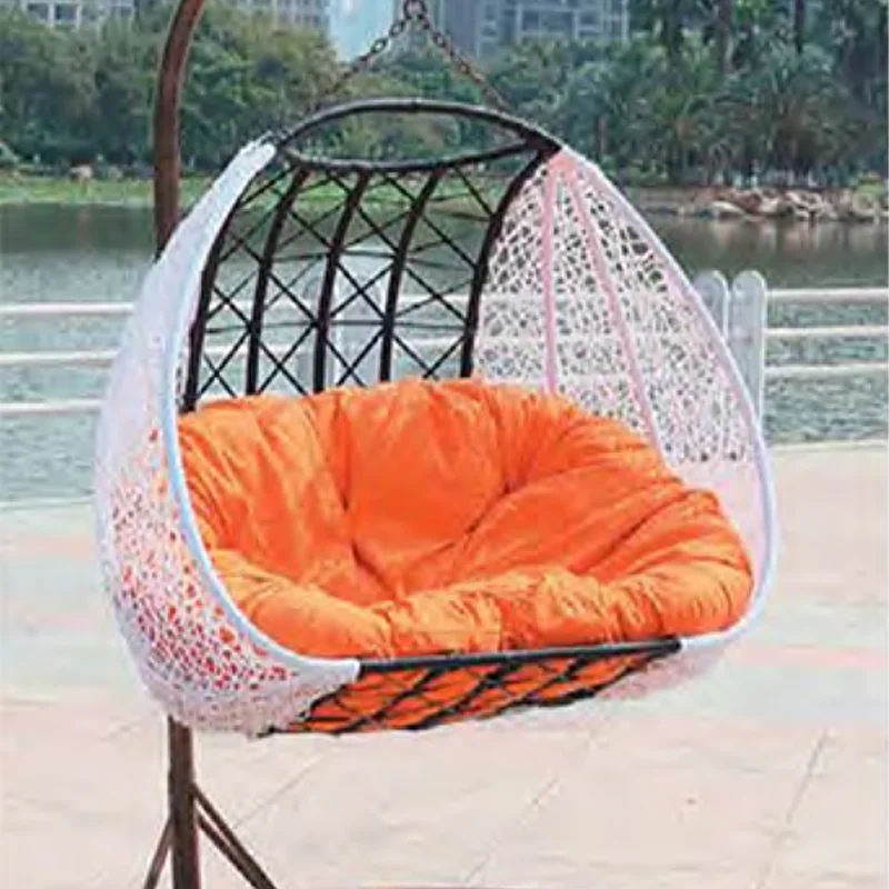 Vibrant Orange Cushioned White Rattan Swing Chair for Outdoor Leisure and Comfort,Vibrant Orange Cushioned White Rattan Swing Chair for Outdoor Leisure and Comfort