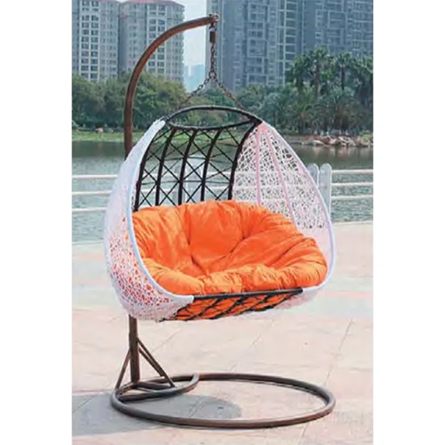 Vibrant Orange Cushioned White Rattan Swing Chair for Outdoor Leisure and Comfort,Vibrant Orange Cushioned White Rattan Swing Chair for Outdoor Leisure and Comfort