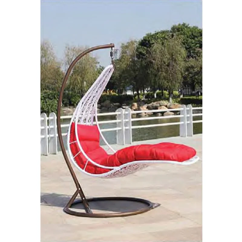 Vibrant Red Cushioned White Rattan Swing Chair for Relaxing Outdoor Spaces,Vibrant Red Cushioned White Rattan Swing Chair for Relaxing Outdoor Spaces