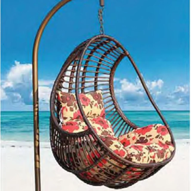 Soothing Brown Rattan Swing Chair with Floral Cushion for a Peaceful Backyard Oasis,Soothing Brown Rattan Swing Chair with Floral Cushion for a Peaceful Backyard Oasis