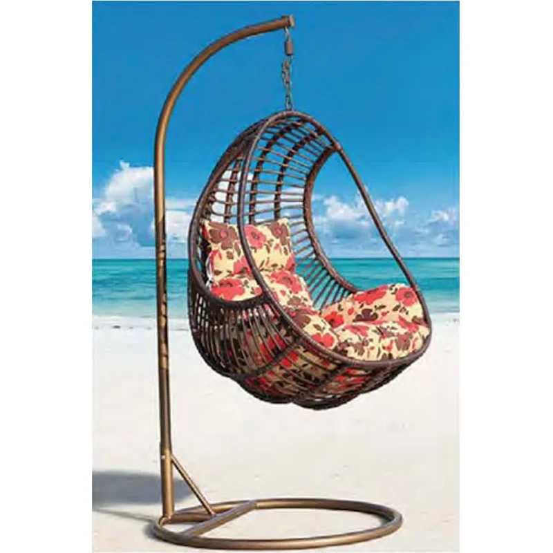 Soothing Brown Rattan Swing Chair with Floral Cushion for a Peaceful Backyard Oasis,Soothing Brown Rattan Swing Chair with Floral Cushion for a Peaceful Backyard Oasis