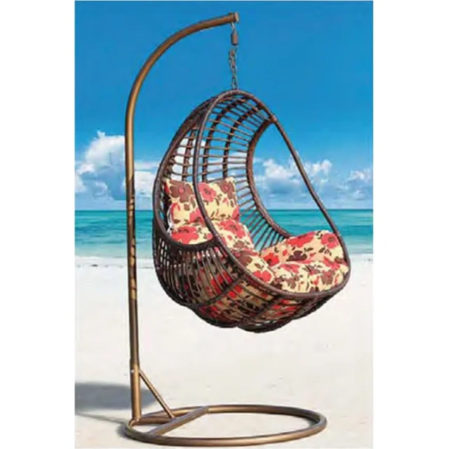 Soothing Brown Rattan Swing Chair with Floral Cushion for a Peaceful Backyard Oasis,Soothing Brown Rattan Swing Chair with Floral Cushion for a Peaceful Backyard Oasis
