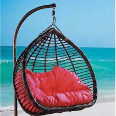 Stylish Dark Rattan Swing Chair with Plush Red Cushion for Coastal Comfort,Stylish Dark Rattan Swing Chair with Plush Red Cushion for Coastal Comfort