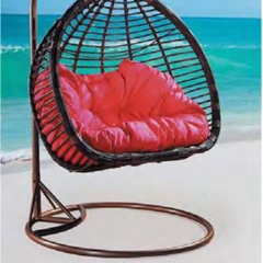 Stylish Dark Rattan Swing Chair with Plush Red Cushion for Coastal Comfort,Stylish Dark Rattan Swing Chair with Plush Red Cushion for Coastal Comfort
