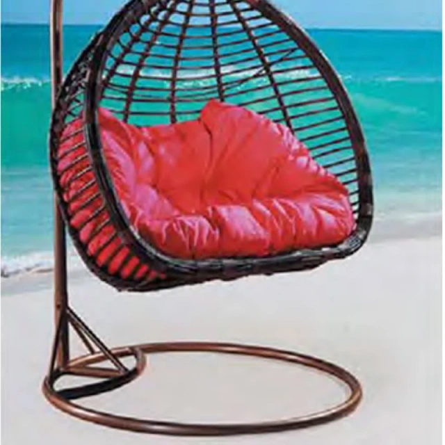 Stylish Dark Rattan Swing Chair with Plush Red Cushion for Coastal Comfort,Stylish Dark Rattan Swing Chair with Plush Red Cushion for Coastal Comfort