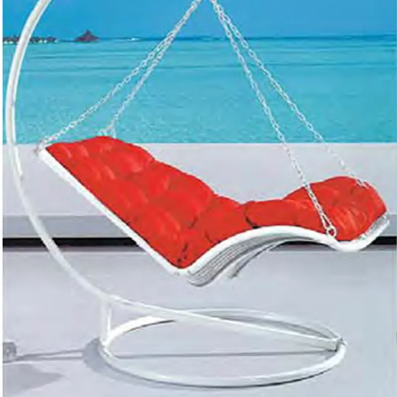Sleek Modern Steel Swing Chair with Bold Red Cushion for Coastal Relaxation,Sleek Modern Steel Swing Chair with Bold Red Cushion for Coastal Relaxation