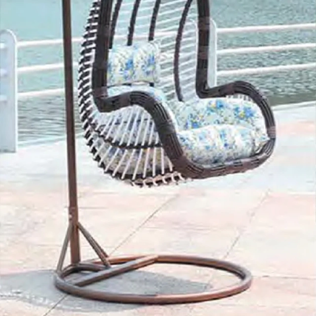 Cozy Dark Rattan Swing Chair with Nature-Inspired Floral Cushion for Backyard Bliss,Cozy Dark Rattan Swing Chair with Nature-Inspired Floral Cushion for Backyard Bliss
