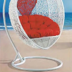 Romantic White Rattan Swing Chair with Heart-Shaped Red Cushion for Beachside Serenity,Romantic White Rattan Swing Chair with Heart-Shaped Red Cushion for Beachside Serenity