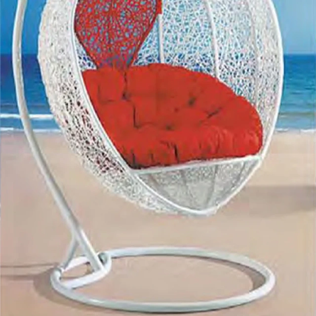 Romantic White Rattan Swing Chair with Heart-Shaped Red Cushion for Beachside Serenity,Romantic White Rattan Swing Chair with Heart-Shaped Red Cushion for Beachside Serenity
