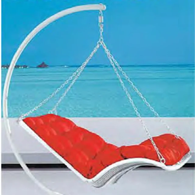 Sleek Modern Steel Swing Chair with Bold Red Cushion for Coastal Relaxation,Sleek Modern Steel Swing Chair with Bold Red Cushion for Coastal Relaxation