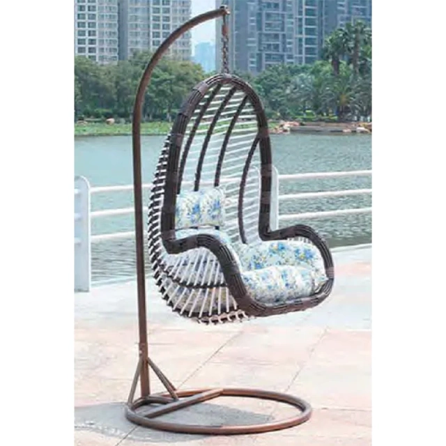 Cozy Dark Rattan Swing Chair with Nature-Inspired Floral Cushion for Backyard Bliss,Cozy Dark Rattan Swing Chair with Nature-Inspired Floral Cushion for Backyard Bliss