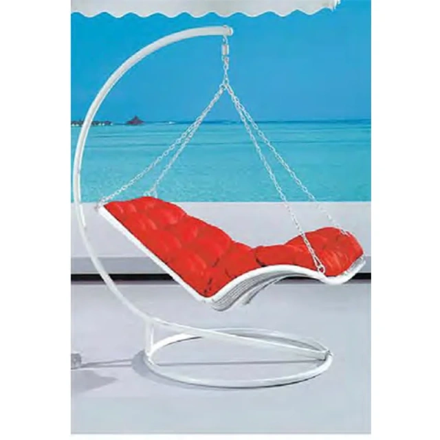 Sleek Modern Steel Swing Chair with Bold Red Cushion for Coastal Relaxation,Sleek Modern Steel Swing Chair with Bold Red Cushion for Coastal Relaxation
