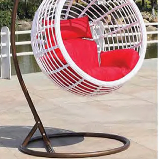 Vibrant Red Cushioned White Rattan Swing Chair for Serene Backyard Moments,Vibrant Red Cushioned White Rattan Swing Chair for Serene Backyard Moments
