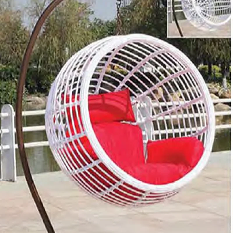 Vibrant Red Cushioned White Rattan Swing Chair for Serene Backyard Moments,Vibrant Red Cushioned White Rattan Swing Chair for Serene Backyard Moments