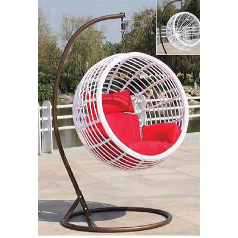 Vibrant Red Cushioned White Rattan Swing Chair for Serene Backyard Moments,Vibrant Red Cushioned White Rattan Swing Chair for Serene Backyard Moments