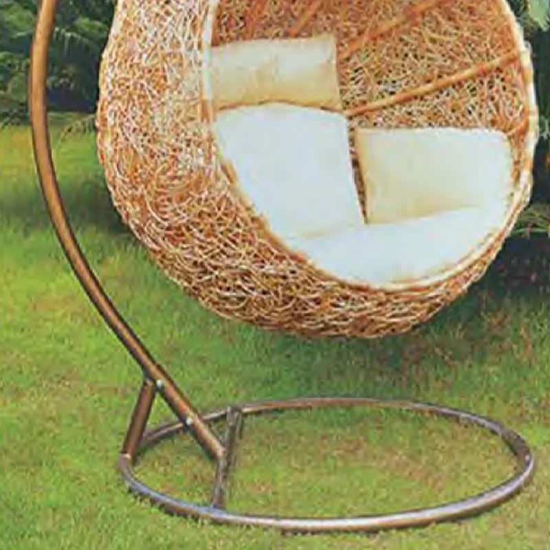 Cozy Brown Rattan Swing Chair with Comfortable White Cushion for Backyard Bliss,Cozy Brown Rattan Swing Chair with Comfortable White Cushion for Backyard Bliss