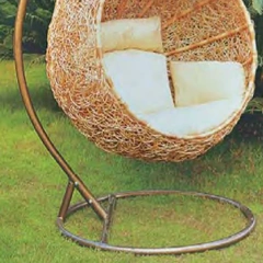 Cozy Brown Rattan Swing Chair with Comfortable White Cushion for Backyard Bliss,Cozy Brown Rattan Swing Chair with Comfortable White Cushion for Backyard Bliss