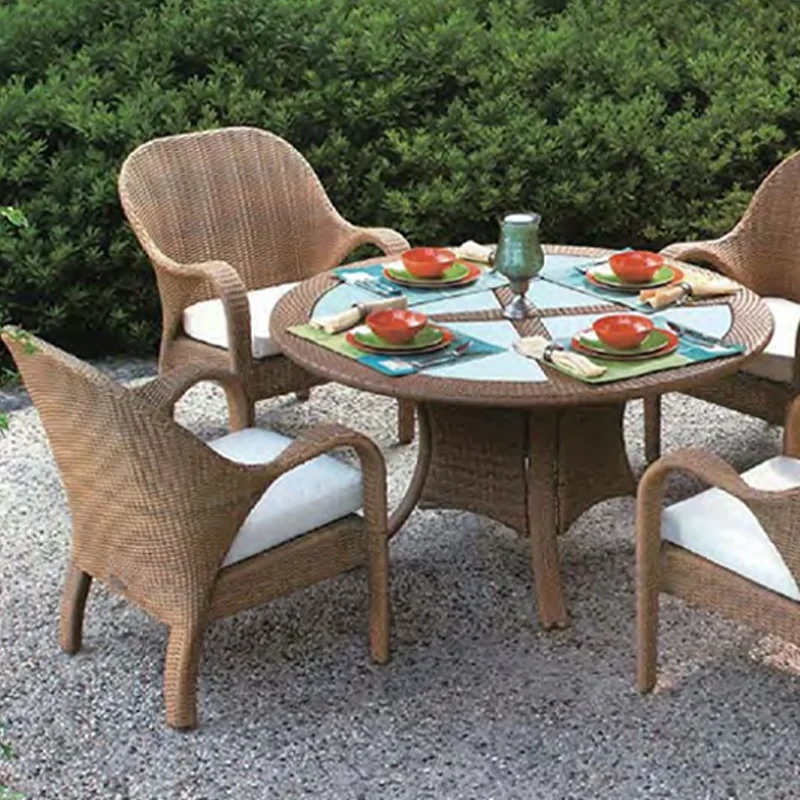 Handsome Natural Rattan Patio Dining Set with Tempered Glass Tabletop and Deep-Seat Chairs for Garden Leisure,Handsome Natural Rattan Patio Dining Set with Tempered Glass Tabletop and Deep-Seat Chairs for Garden Leisure