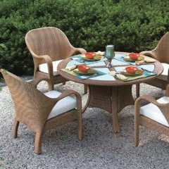 Handsome Natural Rattan Patio Dining Set with Tempered Glass Tabletop and Deep-Seat Chairs for Garden Leisure,Handsome Natural Rattan Patio Dining Set with Tempered Glass Tabletop and Deep-Seat Chairs for Garden Leisure