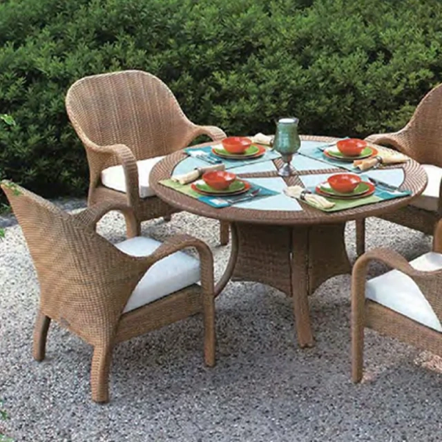 Handsome Natural Rattan Patio Dining Set with Tempered Glass Tabletop and Deep-Seat Chairs for Garden Leisure,Handsome Natural Rattan Patio Dining Set with Tempered Glass Tabletop and Deep-Seat Chairs for Garden Leisure