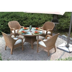 Handsome Natural Rattan Patio Dining Set with Tempered Glass Tabletop and Deep-Seat Chairs for Garden Leisure,Handsome Natural Rattan Patio Dining Set with Tempered Glass Tabletop and Deep-Seat Chairs for Garden Leisure