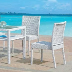 Coastal White-Grey Woven Rattan Dining Set with Frosted Glass Table & Plush Cushioned Armchairs for Oceanfront Lounging,Coastal White-Grey Woven Rattan Dining Set with Frosted Glass Table & Plush Cushioned Armchairs for Oceanfront Lounging