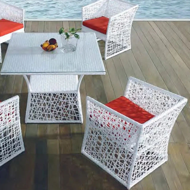 Coastal Teak-Wood Accented Rattan Dining Set with Cool-Touch Tempered Glass Top & Plush Cushioned Chairs for Seaside Comfort,Coastal Teak-Wood Accented Rattan Dining Set with Cool-Touch Tempered Glass Top & Plush Cushioned Chairs for Seaside Comfort