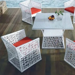 Coastal Teak-Wood Accented Rattan Dining Set with Cool-Touch Tempered Glass Top & Plush Cushioned Chairs for Seaside Comfort,Coastal Teak-Wood Accented Rattan Dining Set with Cool-Touch Tempered Glass Top & Plush Cushioned Chairs for Seaside Comfort