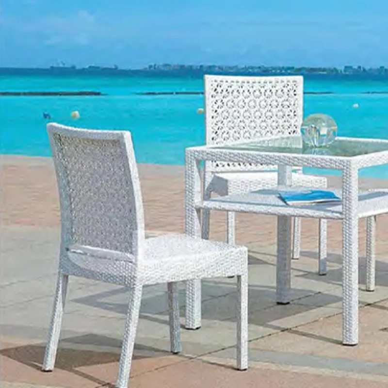 Coastal White-Grey Woven Rattan Dining Set with Frosted Glass Table & Plush Cushioned Armchairs for Oceanfront Lounging,Coastal White-Grey Woven Rattan Dining Set with Frosted Glass Table & Plush Cushioned Armchairs for Oceanfront Lounging