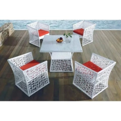 Coastal Teak-Wood Accented Rattan Dining Set with Cool-Touch Tempered Glass Top & Plush Cushioned Chairs for Seaside Comfort,Coastal Teak-Wood Accented Rattan Dining Set with Cool-Touch Tempered Glass Top & Plush Cushioned Chairs for Seaside Comfort