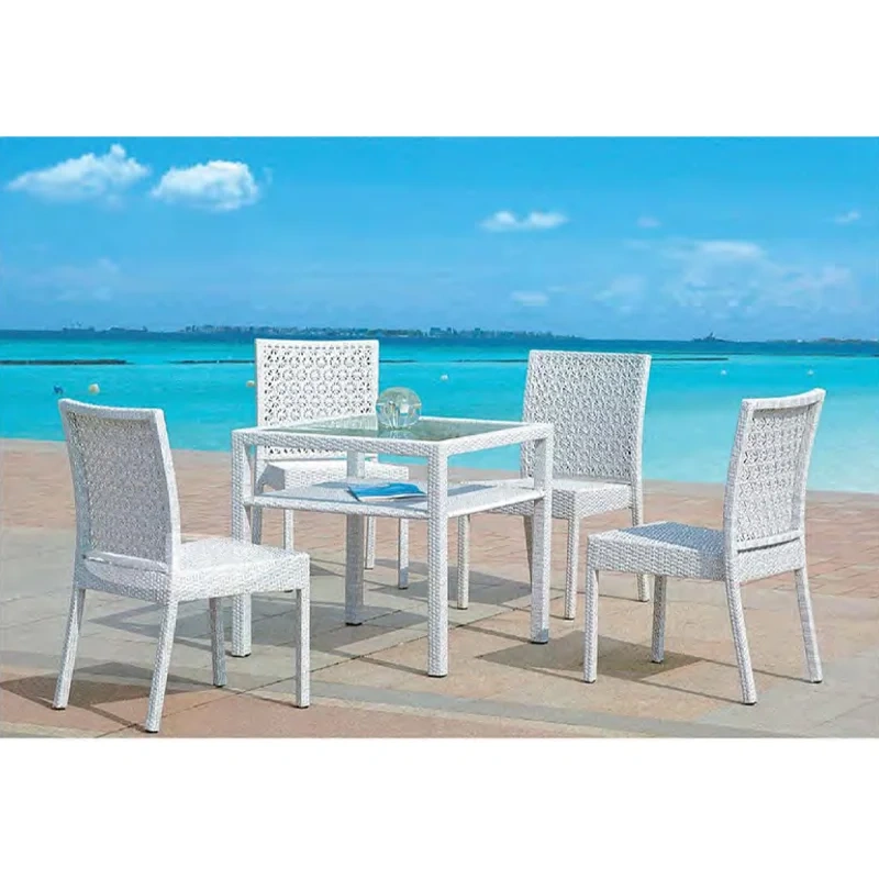Coastal White-Grey Woven Rattan Dining Set with Frosted Glass Table & Plush Cushioned Armchairs for Oceanfront Lounging,Coastal White-Grey Woven Rattan Dining Set with Frosted Glass Table & Plush Cushioned Armchairs for Oceanfront Lounging