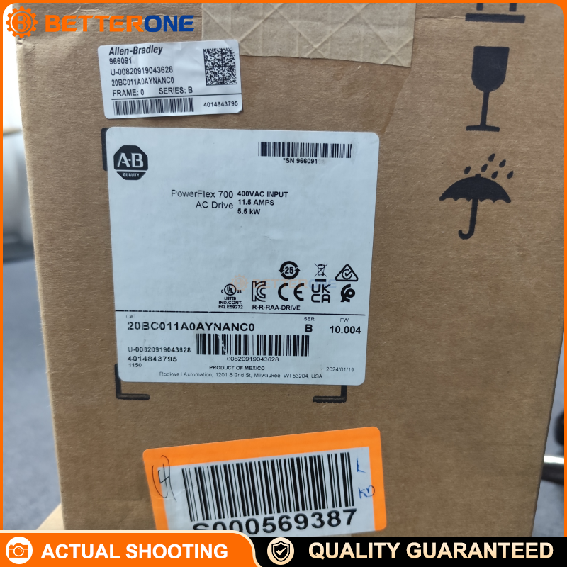 Allen-Bradley 20BC011A0AYNANC0 PowerFlex 700 AC Drive (VFD) 400 VAC 3-Phase 11.5 A 5.5 kW ND / 4 kW HD IP20 Type 1