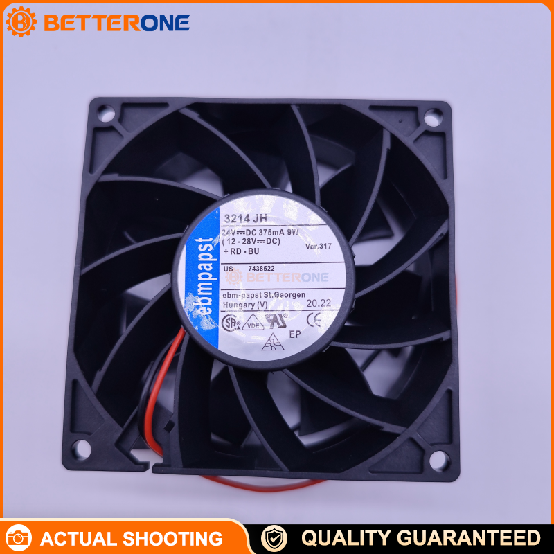 ebm-papst 3214JH DC Axial Cooling Fan 92×92×38mm 24 VDC (12–30 V) 6800 RPM 146 m³/h (86 CFM) 9 W Ball Bearing