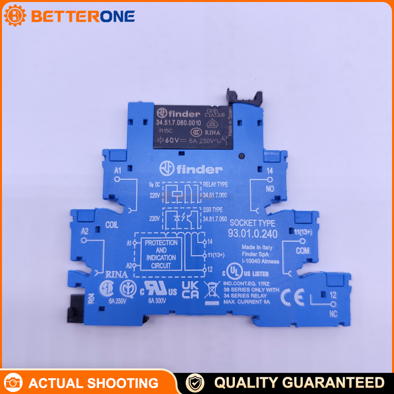 Finder 38.51.0.240.0060 Interface Relay Module SPDT (1CO) 6 A 220 VDC Coil DIN-Rail Mount Screw Terminals