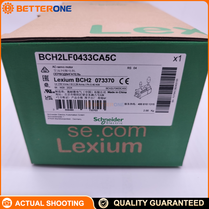 Schneider Electric BCH2LF0433CA5C BCH Servo Motor for Lexium 28, 80mm Flange, 400W, 220V, 5000 RPM, 0.67 kg·cm², Keyed Shaft, Oil Seal, Leads Connection