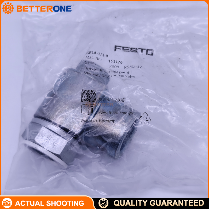 Festo GRLA-1/2-B One-Way Flow Control Valve (Exhaust Air Throttle Check), G1/2, 0.3–10 bar, 2100 l/min, -10…60°C