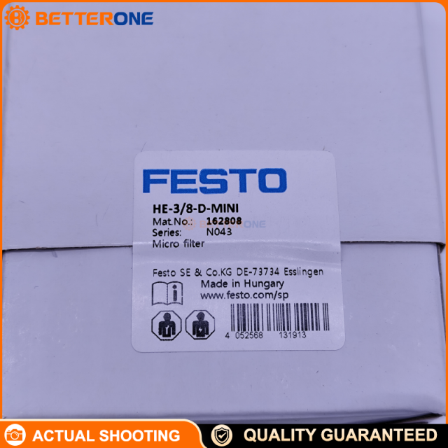 Festo HE-3/8-D-MINI (162808) Manual On/Off Valve, 3/2 Bistable, G3/8 (Ports 1&2) + G1/8 (Port 3), 0–16 bar, 1600 L/min, -10…60°C