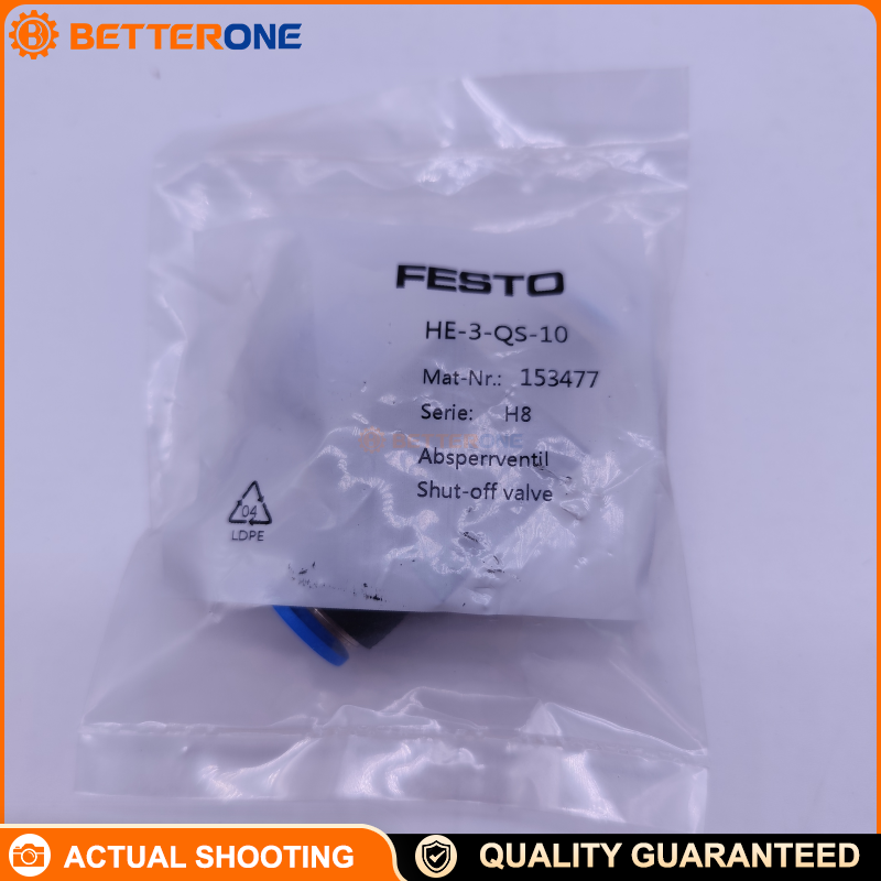 Festo HE-3-QS-10 (153477) Manual Shut-Off Valve, 3/2 Bistable with Exhaust Function, QS-10 × QS-10, 752 L/min, -0.95 to 10 bar