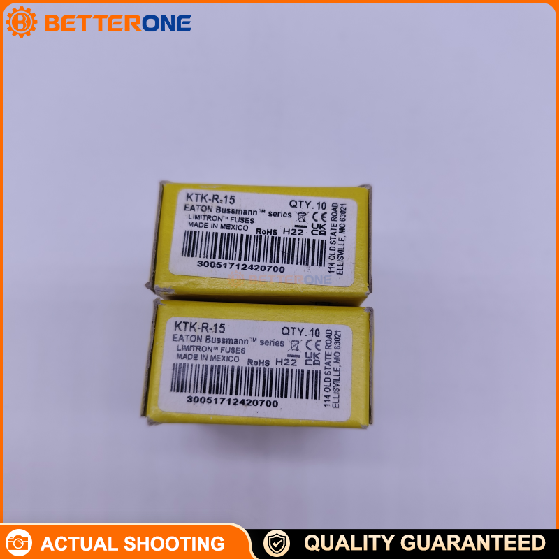 Eaton Bussmann KTK-R-15 Class CC Current-Limiting Fast-Acting Fuse, 15A, 600VAC, 200kA IR, Rejection Type, Ferrule Ends, 13/32" × 1-1/2"