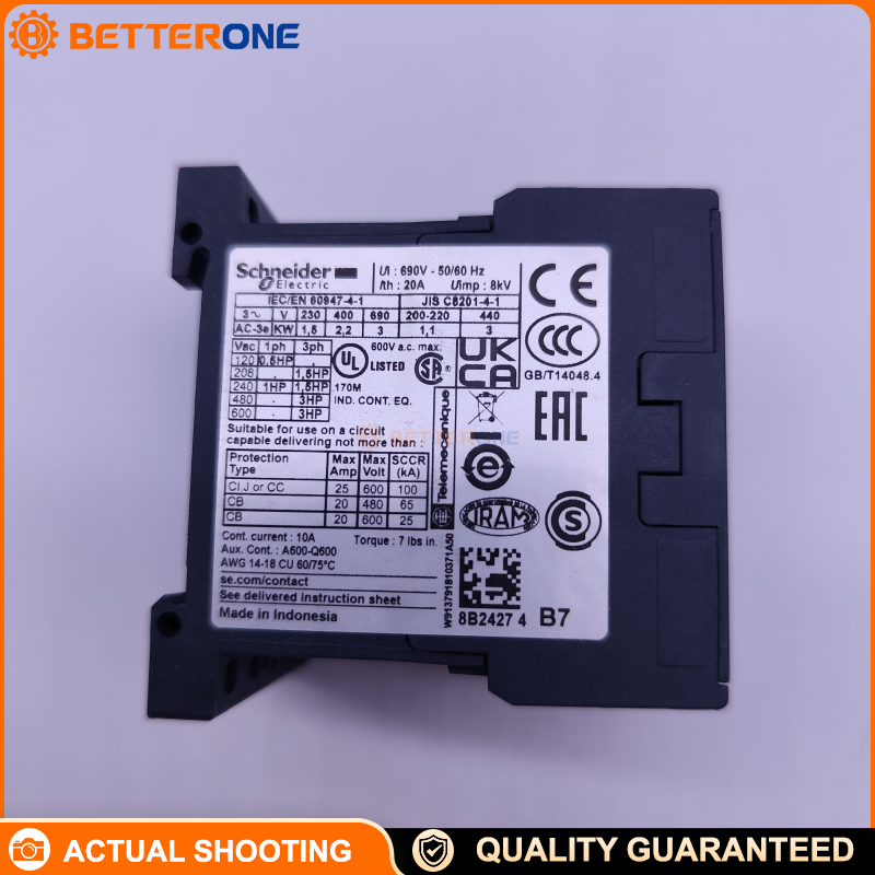 Schneider Electric TeSys K LC1K0610B7 IEC Contactor, 3-Pole (3NO), AC-3 6A ≤440V, 2.2kW @ 400V, 24 VAC 50/60Hz Coil, 1NO Aux, 690VAC
