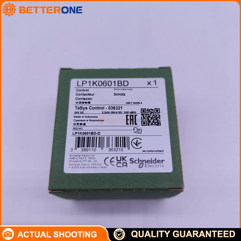 Schneider Electric TeSys K LP1K0601BD IEC Contactor, 3P (3NO), AC-3 6A ≤440V, 2.2 kW @ 400V, 24 VDC Coil, 1NC Aux, 690 VAC