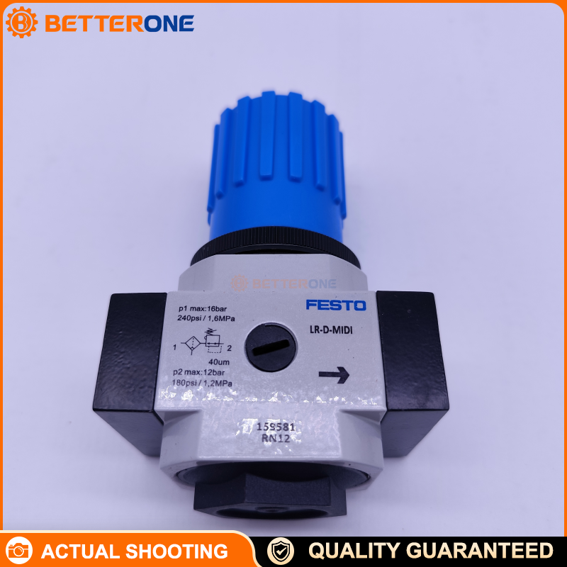 Festo LR-1/2-D-MIDI Pressure Regulator (159581), G1/2, 0–16 bar, 0.5–12 bar Regulating Range, 3500 L/min (DIN 1343), With Pressure Gauge