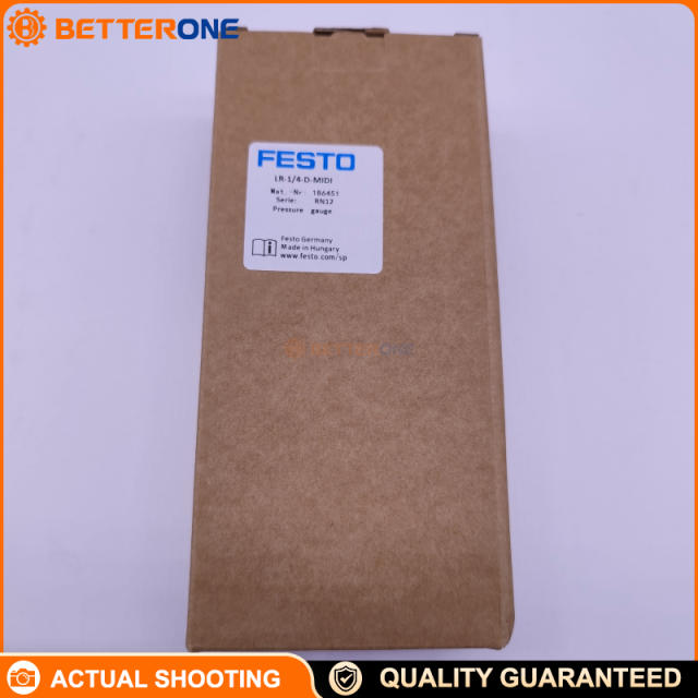 Festo LR-1/4-D-MIDI Pressure Regulator (186451), G1/4, 0–16 bar, 0.5–12 bar Regulating Range, 2100 L/min (DIN 1343), With Pressure Gauge