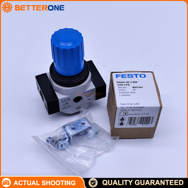 Festo LR-1/4-D-MINI Pressure Regulator (159625), G1/4, 1–16 bar, 0.5–12 bar Regulating Range, 1500 L/min (DIN 1343), With Pressure Gauge
